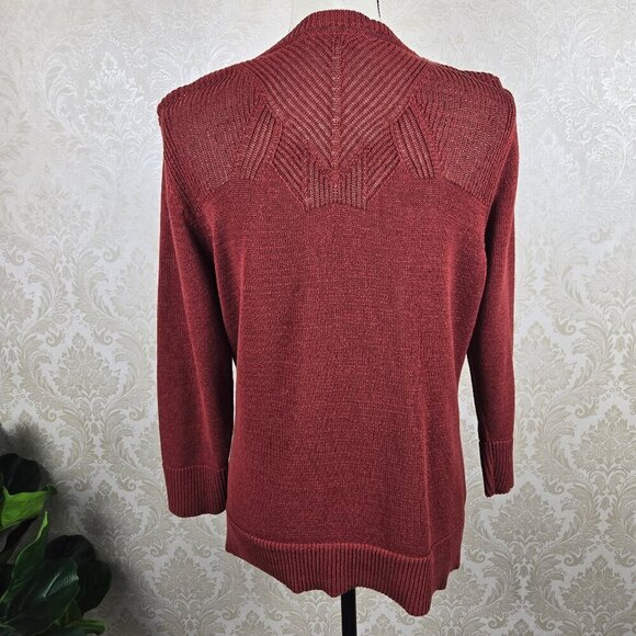 Coldwater Creek Size XL Dark Rust Button Up Cardigan Split Vneck Knit Long Slv - Picture 9 of 14